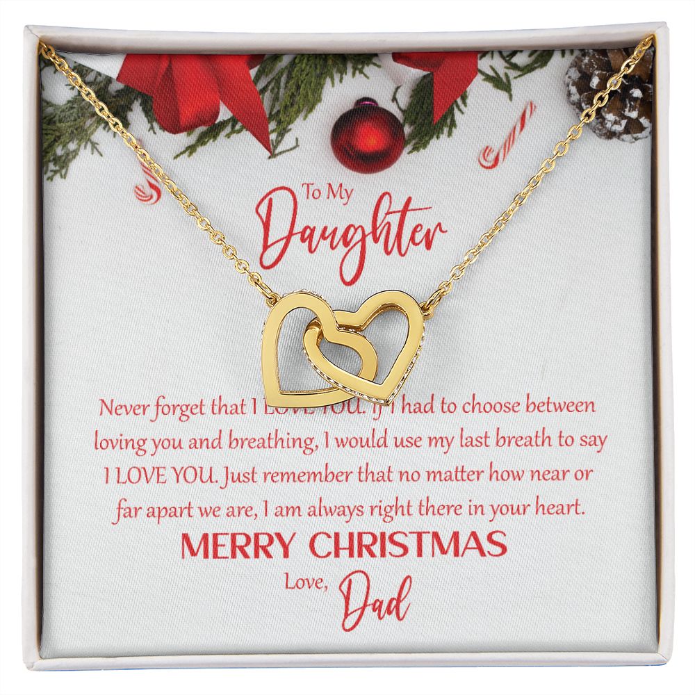 To My Daughter: I Love You - Merry Christmas! - Interlocking Hearts Necklace