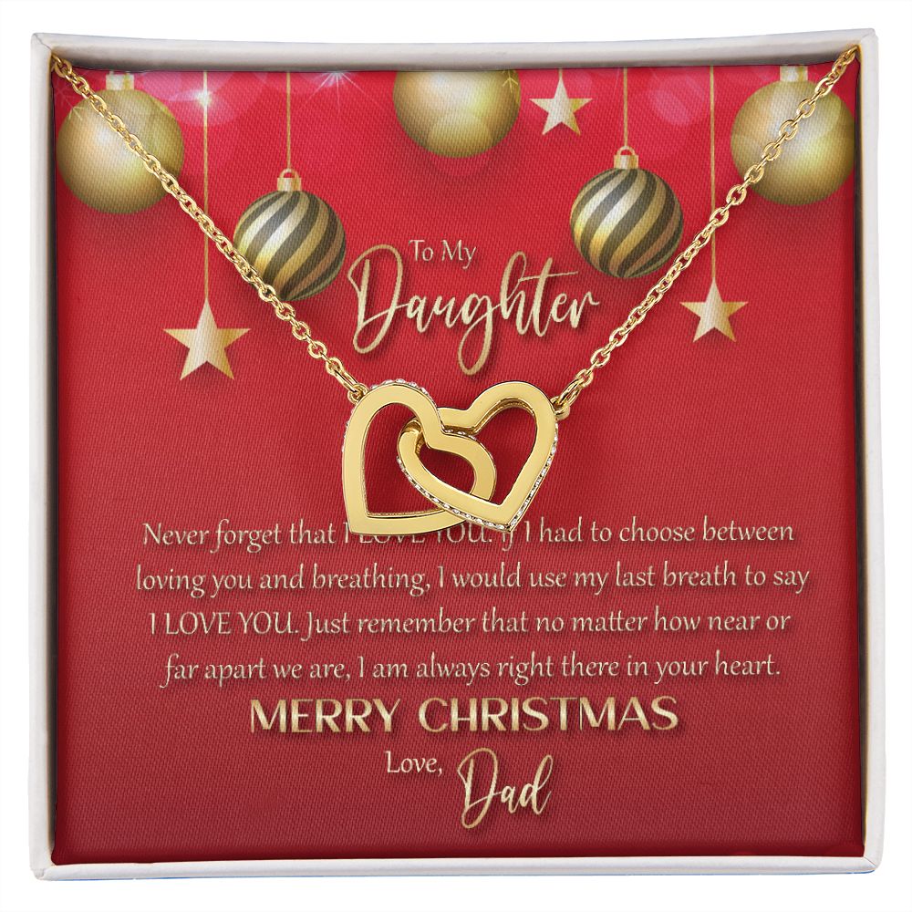 To My Daughter: I Love You - Merry Christmas! - Interlocking Hearts Necklace