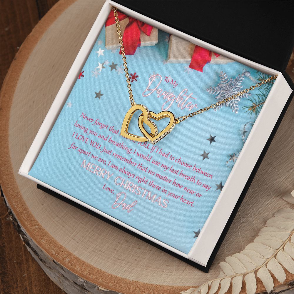 To My Daughter: I Love You - Merry Christmas! - Interlocking Hearts Necklace