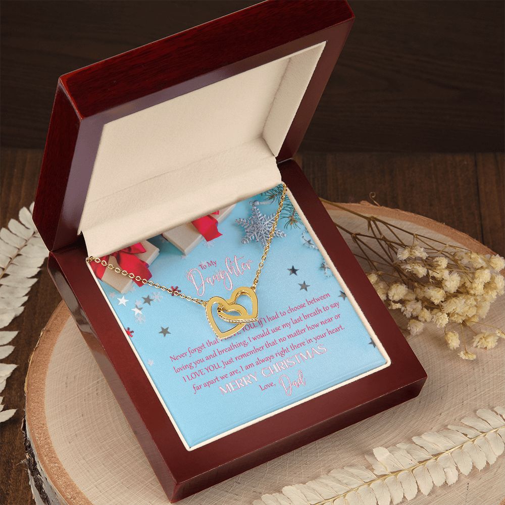 To My Daughter: I Love You - Merry Christmas! - Interlocking Hearts Necklace
