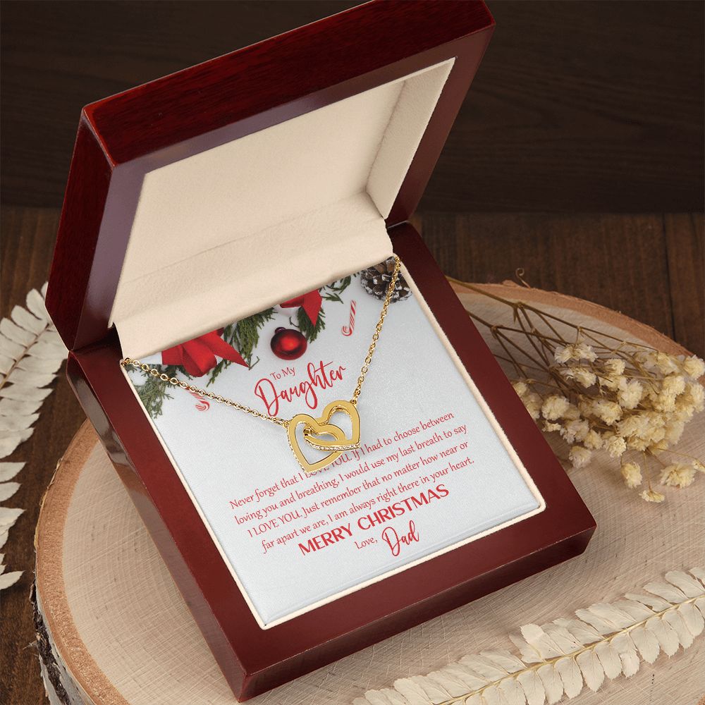 To My Daughter: I Love You - Merry Christmas! - Interlocking Hearts Necklace