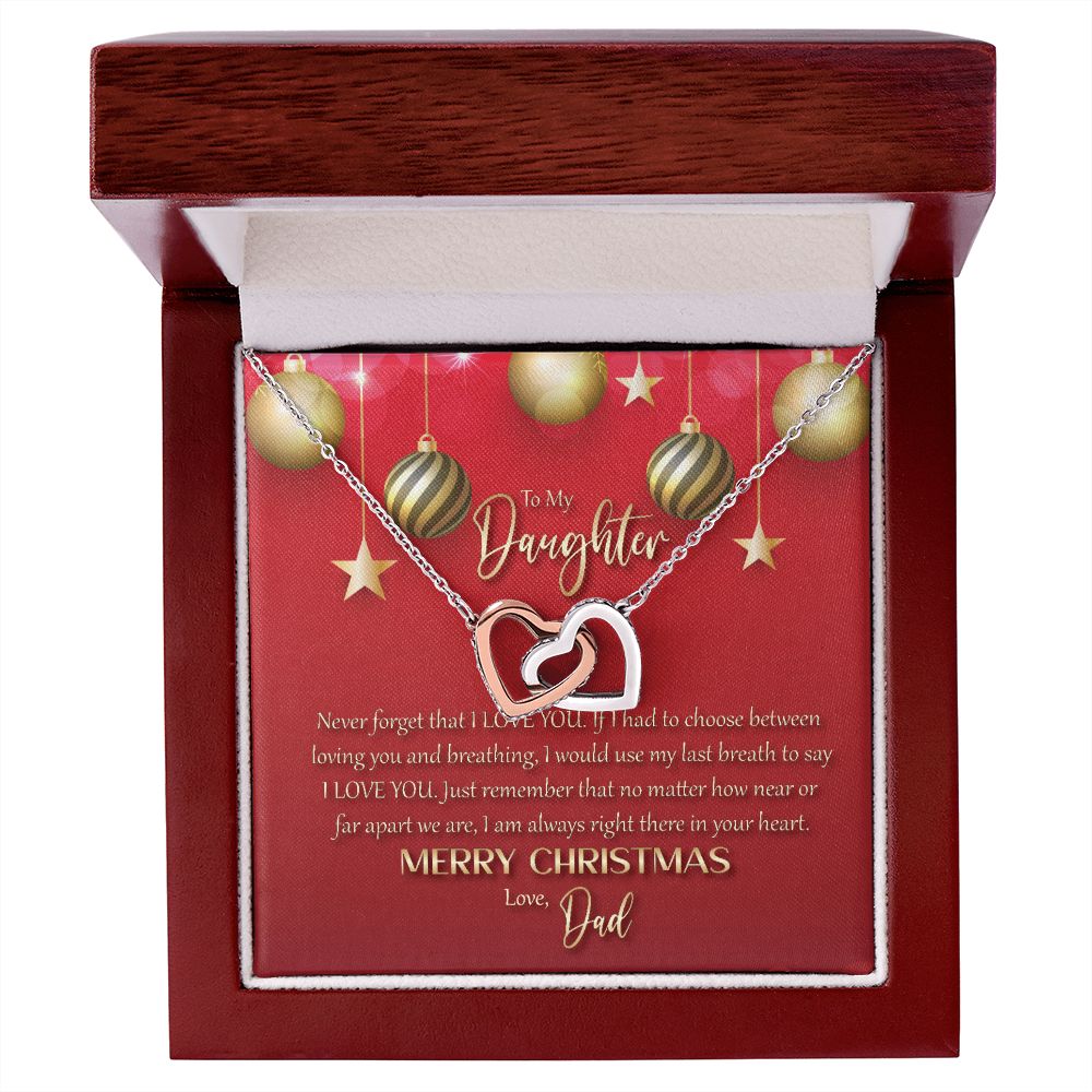 To My Daughter: I Love You - Merry Christmas! - Interlocking Hearts Necklace