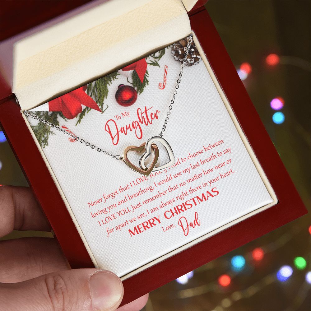 To My Daughter: I Love You - Merry Christmas! - Interlocking Hearts Necklace