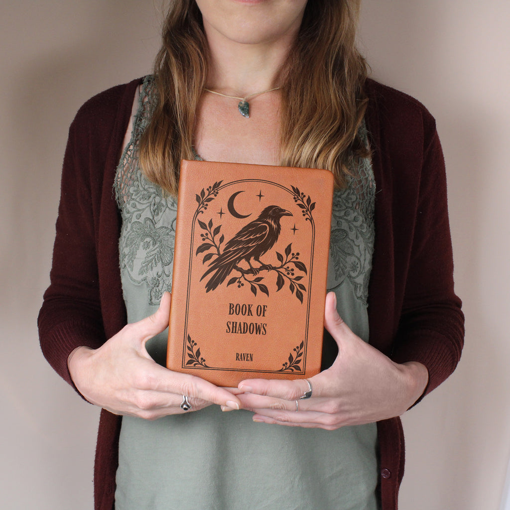 Personalized Witchy Journal, Engraved Vegan Leather Notebook, Cat, Moth, Snake and Raven Designs