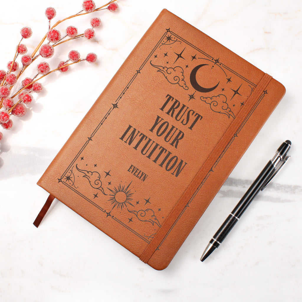 Personalized Celestial Journal, Engraved Vegan Leather Notebook, Tarot and Moon Designs