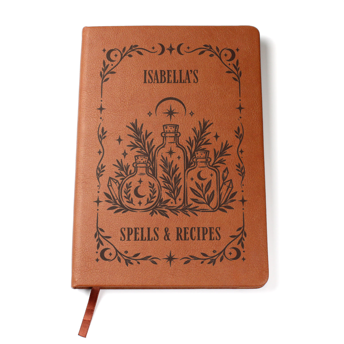 Personalized Witchy Journal, Engraved Vegan Leather Grimoire, Botanical and Crystal Designs