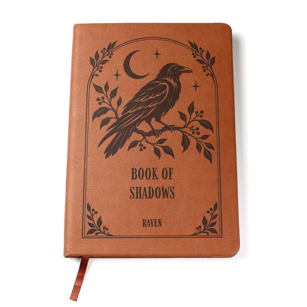 Personalized Witchy Journal, Engraved Vegan Leather Notebook, Cat, Moth, Snake and Raven Designs