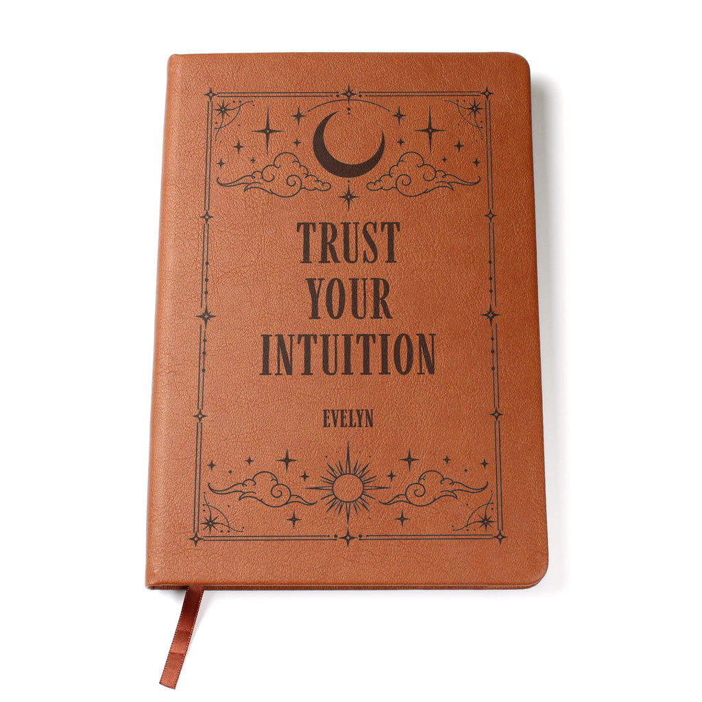 Personalized Celestial Journal, Engraved Vegan Leather Notebook, Tarot and Moon Designs