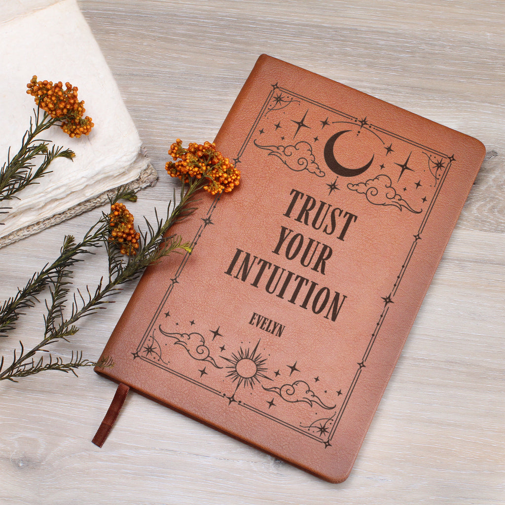 Personalized Celestial Journal, Engraved Vegan Leather Notebook, Tarot and Moon Designs