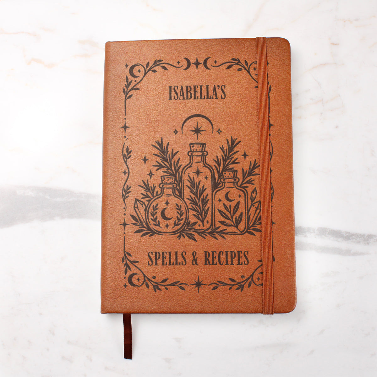 Personalized Witchy Journal, Engraved Vegan Leather Grimoire, Botanical and Crystal Designs