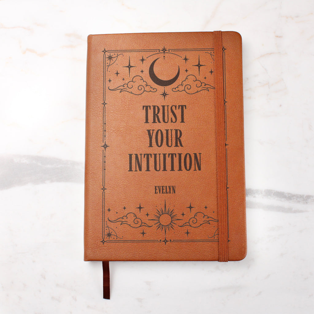 Personalized Celestial Journal, Engraved Vegan Leather Notebook, Tarot and Moon Designs
