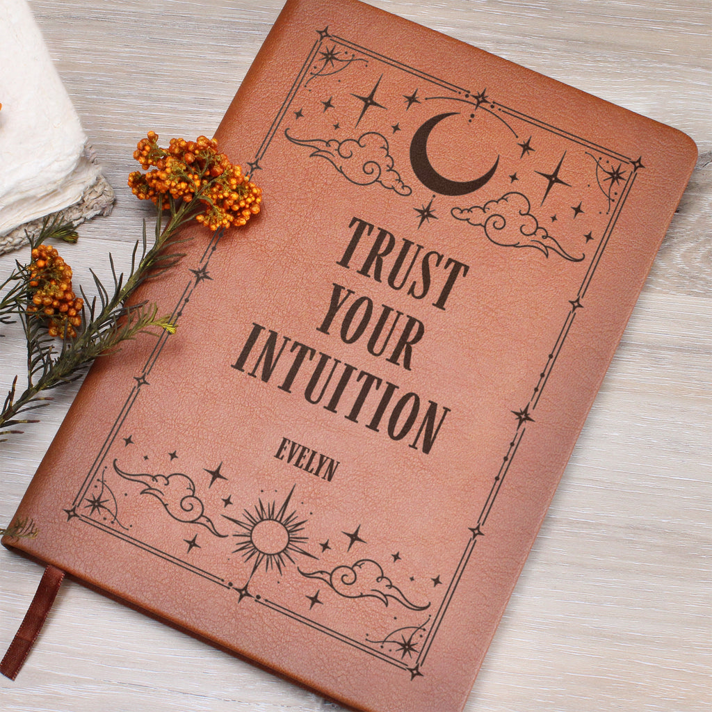 Personalized Celestial Journal, Engraved Vegan Leather Notebook, Tarot and Moon Designs