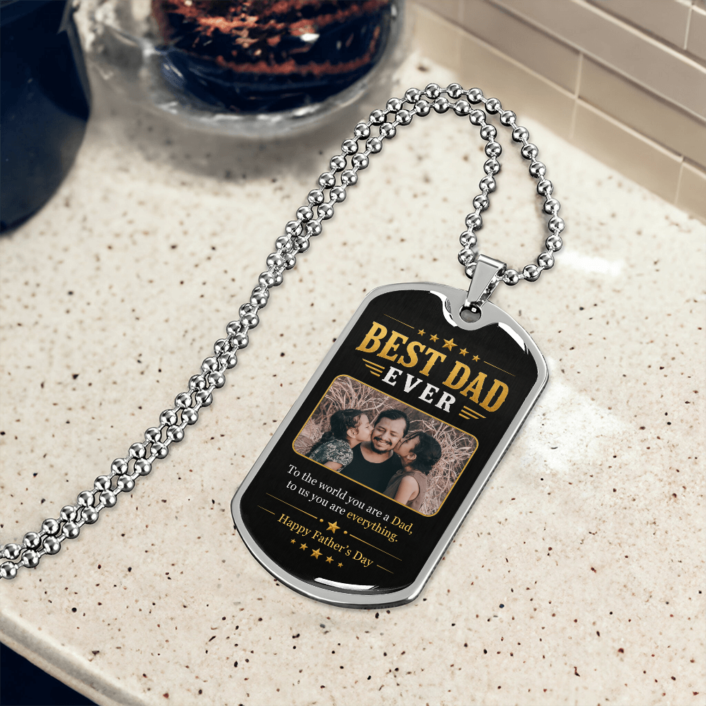 Personalized Photo Dog Tag Necklace for Dad, Best Dad Ever Gift, Father's Day Gift from Kids, Custom Picture Necklace for Dad