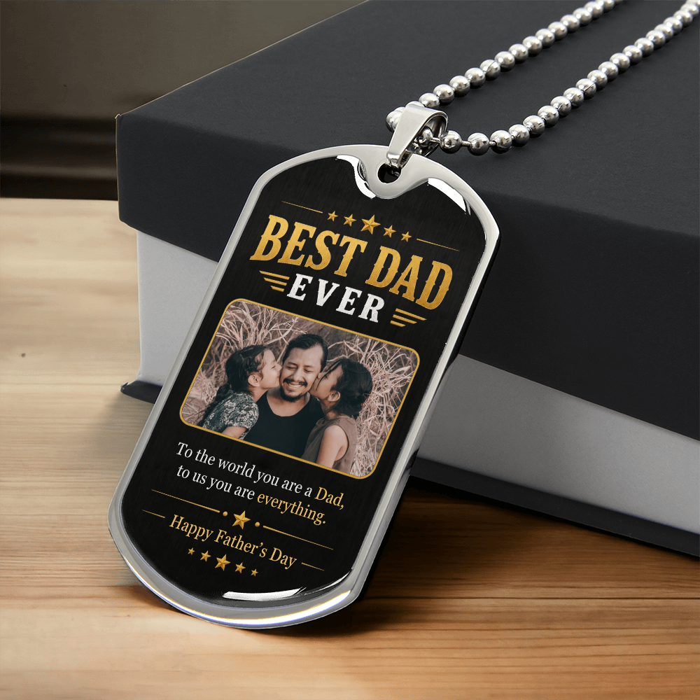Personalized Photo Dog Tag Necklace for Dad, Best Dad Ever Gift, Father's Day Gift from Kids, Custom Picture Necklace for Dad