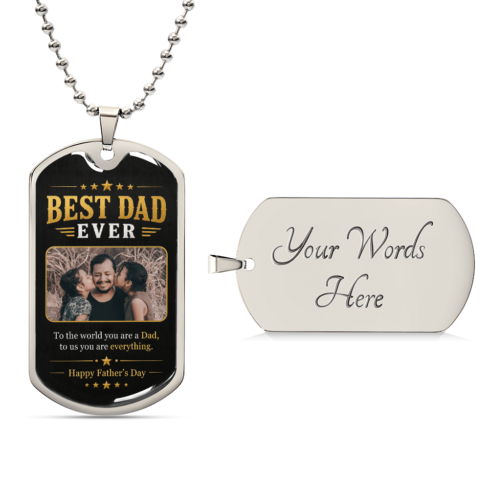 Personalized Photo Dog Tag Necklace for Dad, Best Dad Ever Gift, Father's Day Gift from Kids, Custom Picture Necklace for Dad