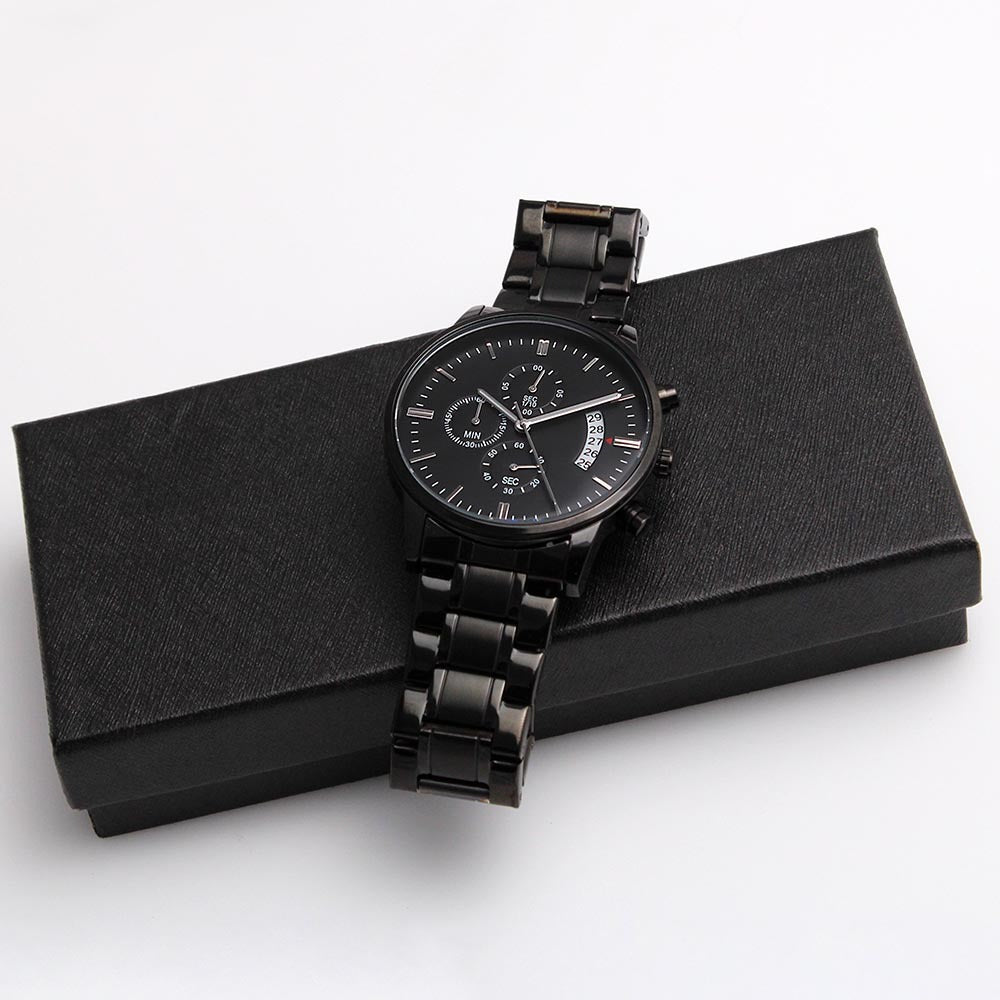 Personalized Dad Watch from Kids, Custom Engraved Father's Day Watch, Dad's Crew Gift, Black Chronograph Watch for Dad or Grandpa
