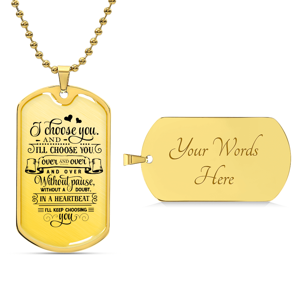 I Choose You Necklace, Personalized Dog Tag Necklace, Black and White Anniversary Gift for Him or Her