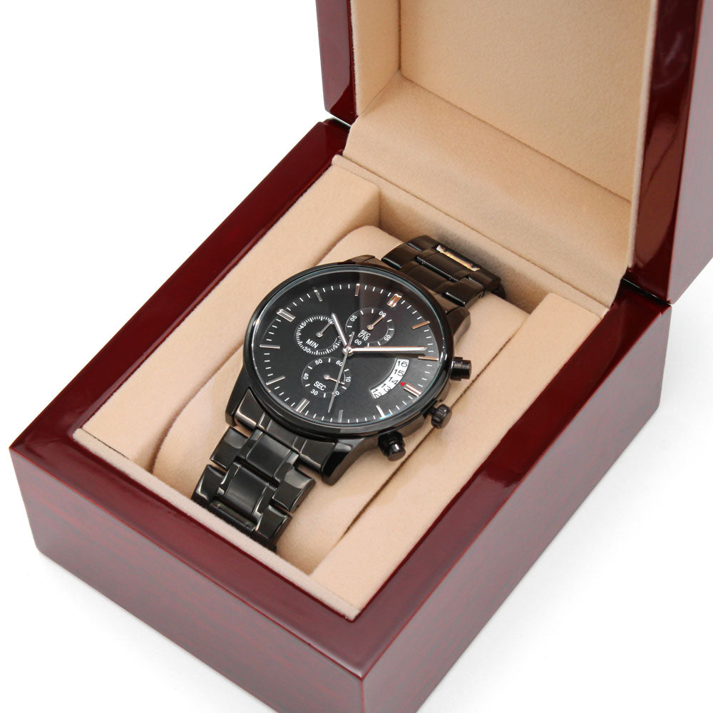 Personalized Dad Watch from Kids, Custom Engraved Father's Day Watch, Dad's Crew Gift, Black Chronograph Watch for Dad or Grandpa