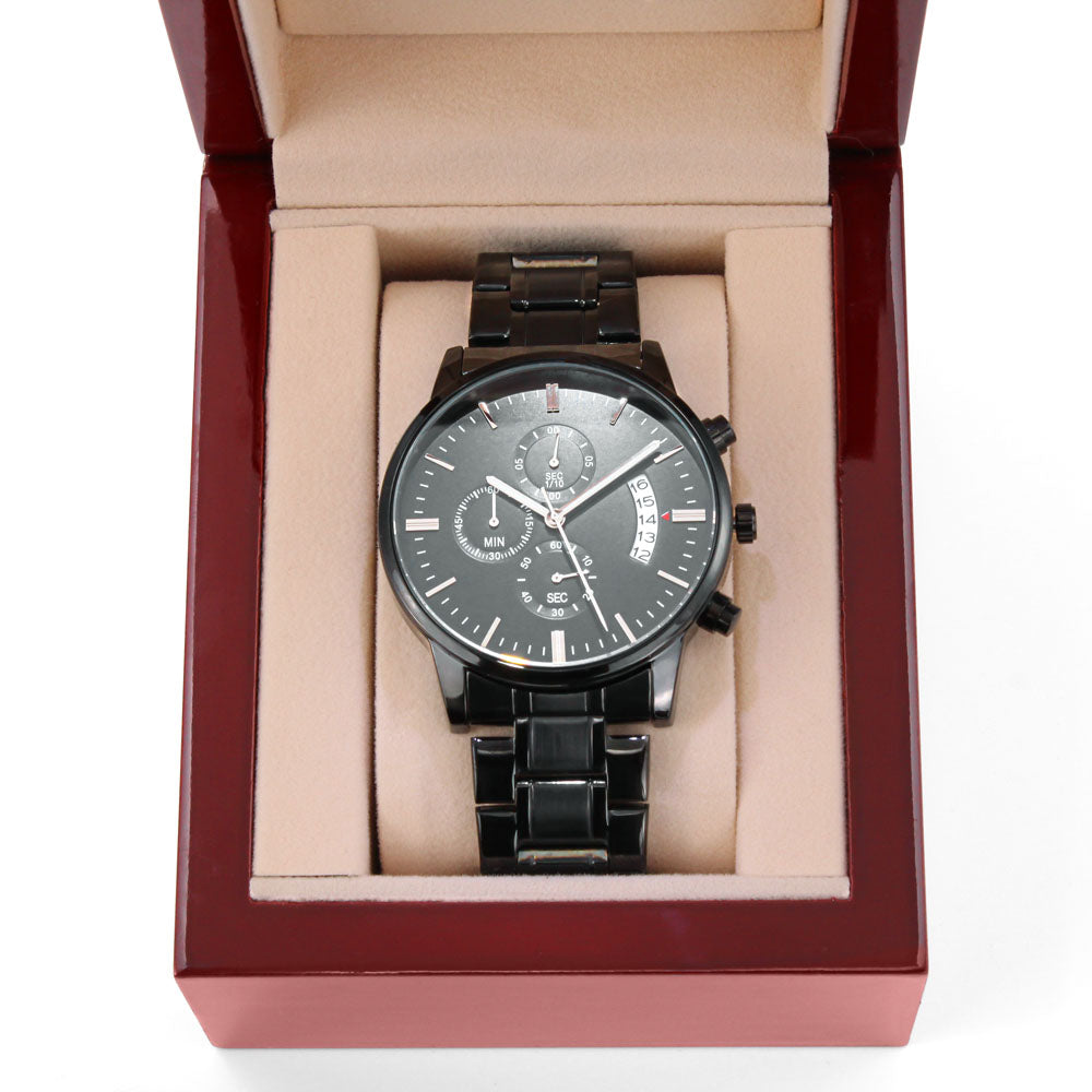 Personalized Dad Watch from Kids, Custom Engraved Father's Day Watch, Dad's Crew Gift, Black Chronograph Watch for Dad or Grandpa