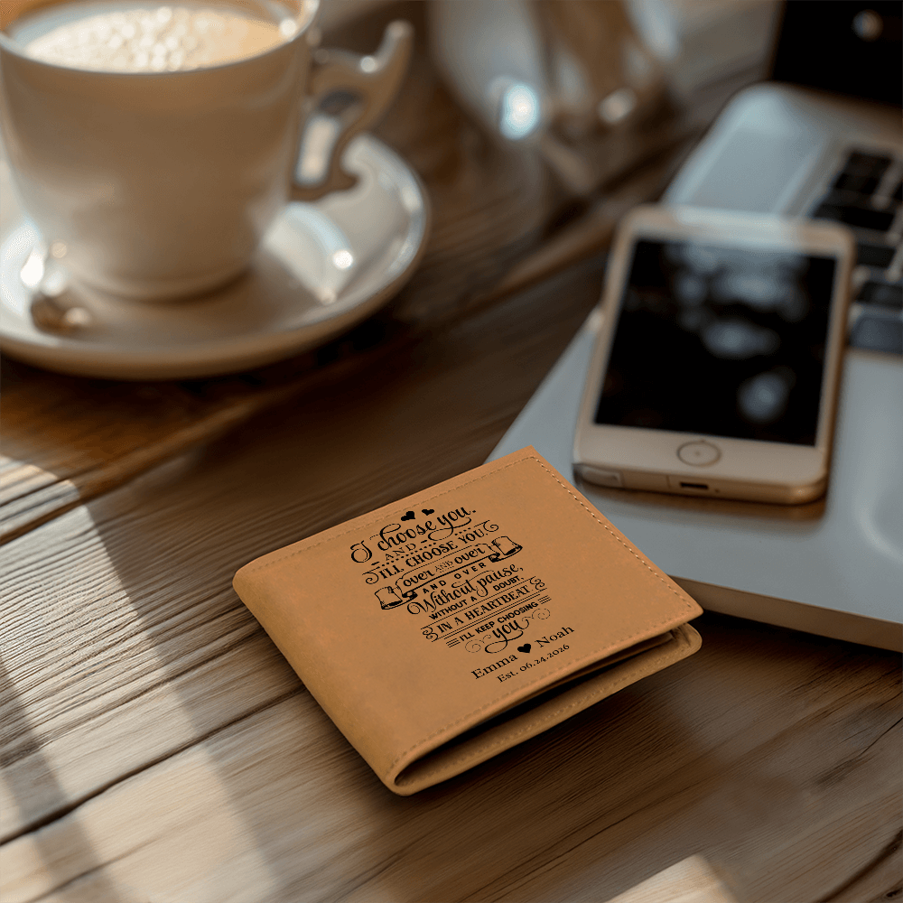 Personalized Wallet for Him, I Choose You Wallet, Custom Anniversary Gift for Husband, Boyfriend Gift with Names and Date