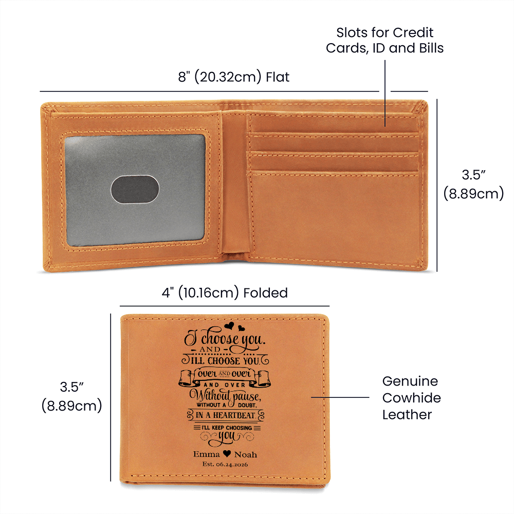 Personalized Wallet for Him, I Choose You Wallet, Custom Anniversary Gift for Husband, Boyfriend Gift with Names and Date