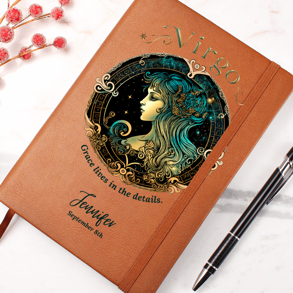 Personalized Zodiac Journal, Custom Astrology Notebook with Name and Birthdate, Vegan Leather Gift for Her