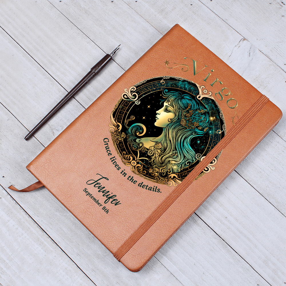 Personalized Zodiac Journal, Custom Astrology Notebook with Name and Birthdate, Vegan Leather Gift for Her