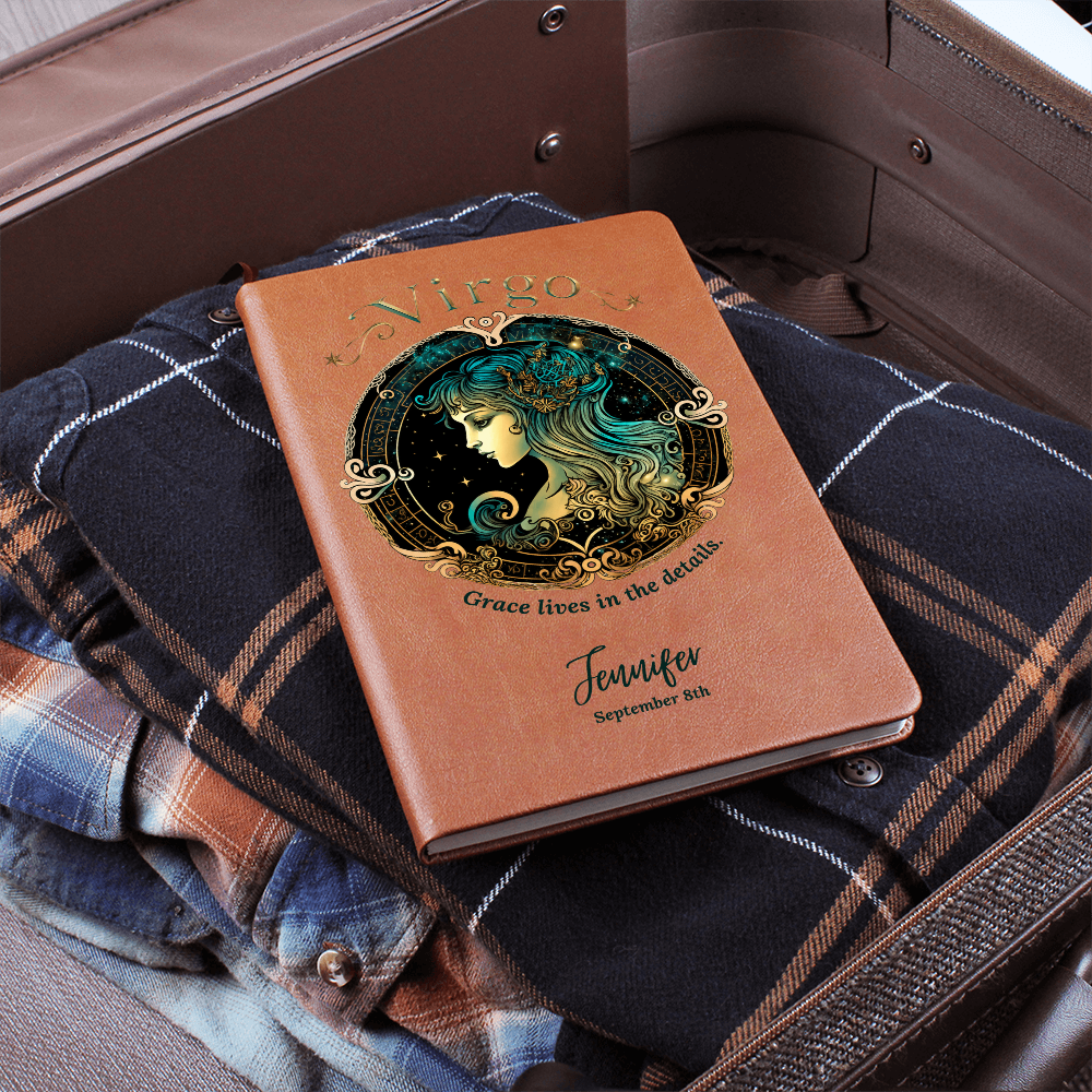 Personalized Zodiac Journal, Custom Astrology Notebook with Name and Birthdate, Vegan Leather Gift for Her