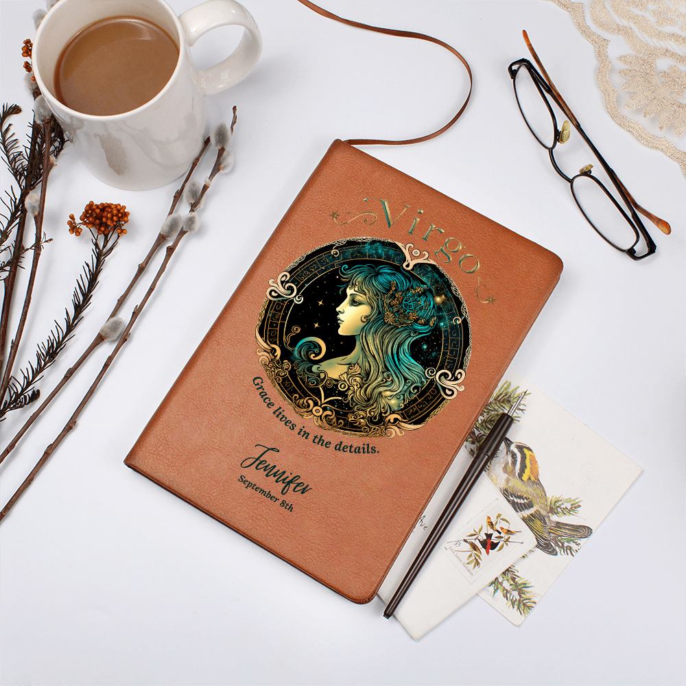 Personalized Zodiac Journal, Custom Astrology Notebook with Name and Birthdate, Vegan Leather Gift for Her