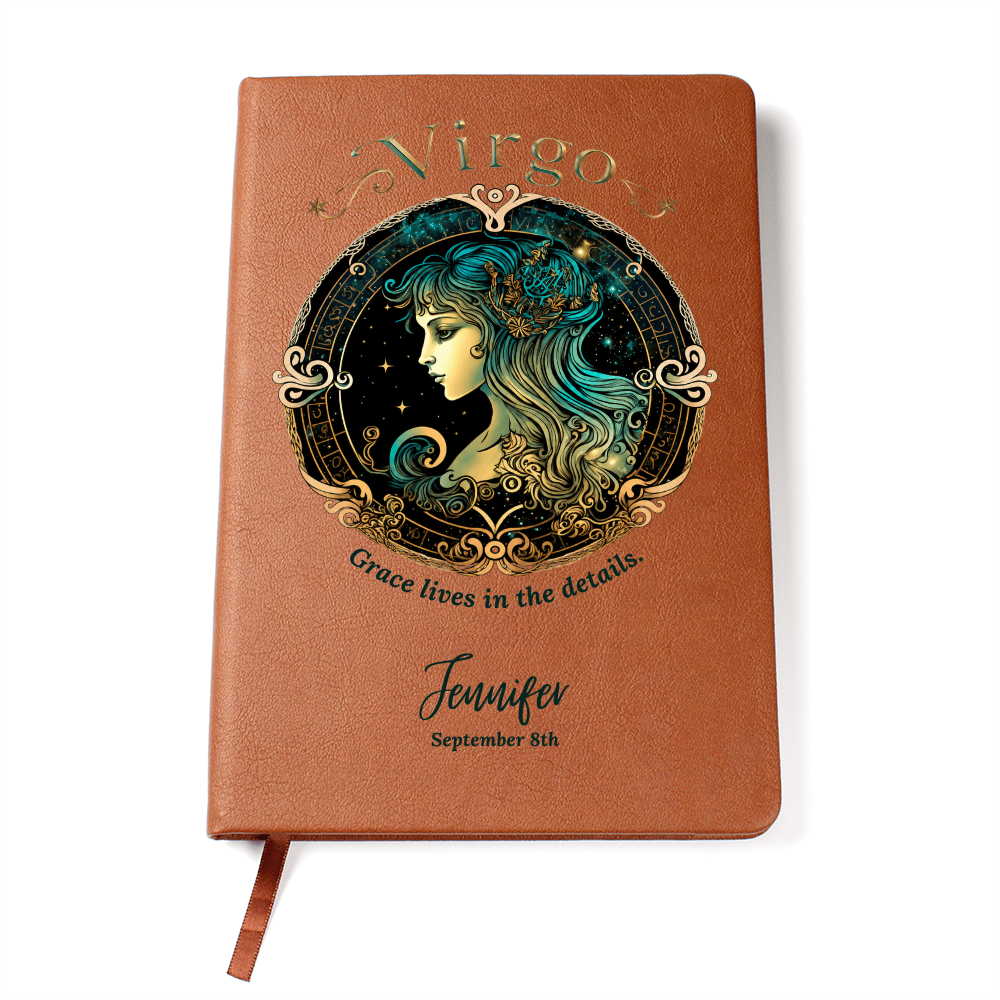 Personalized Zodiac Journal, Custom Astrology Notebook with Name and Birthdate, Vegan Leather Gift for Her