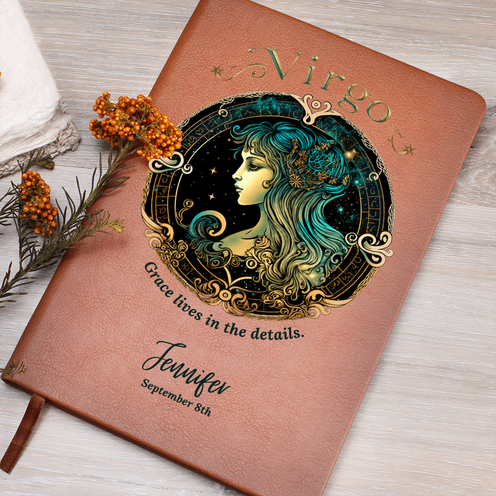 Personalized Zodiac Journal, Custom Astrology Notebook with Name and Birthdate, Vegan Leather Gift for Her