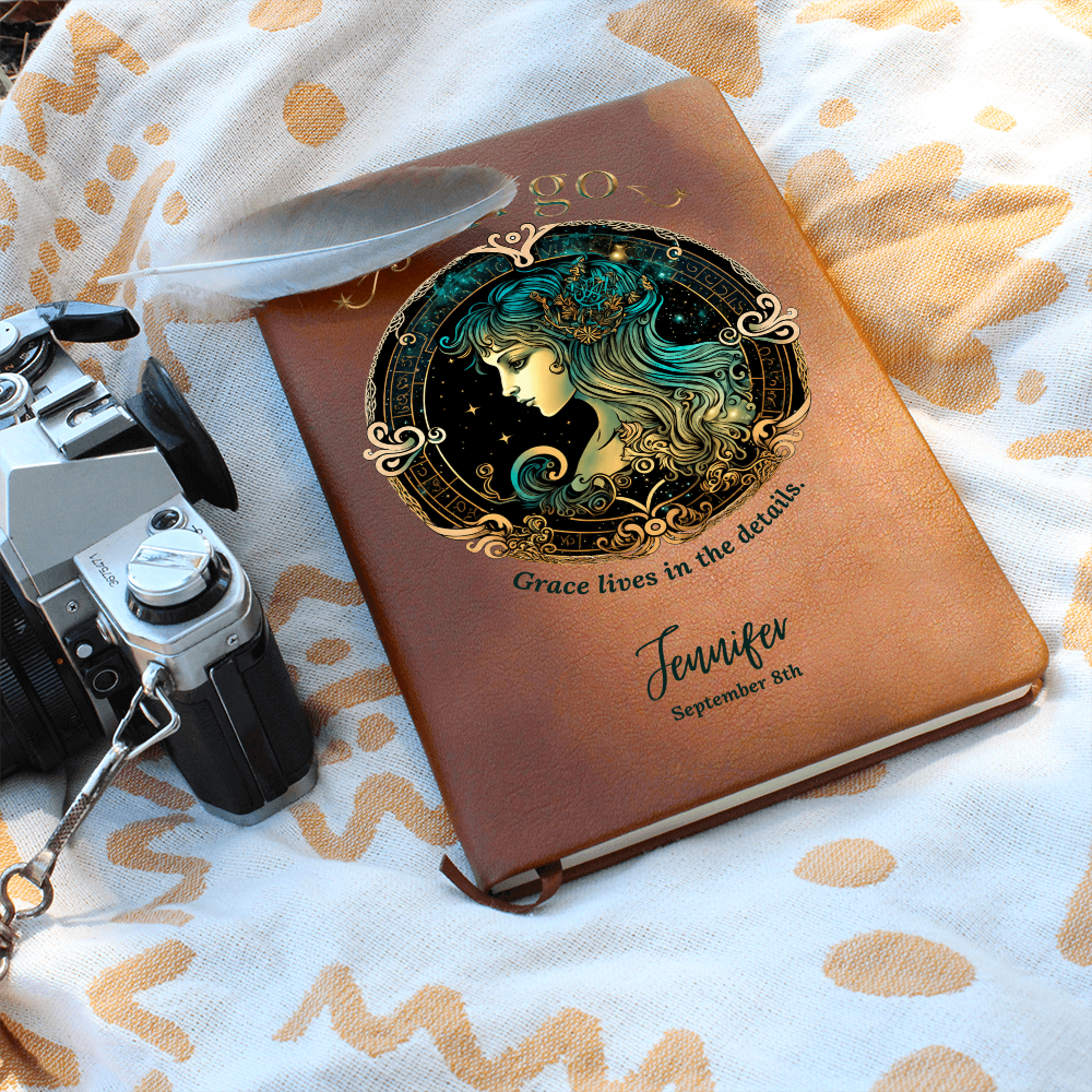 Personalized Zodiac Journal, Custom Astrology Notebook with Name and Birthdate, Vegan Leather Gift for Her