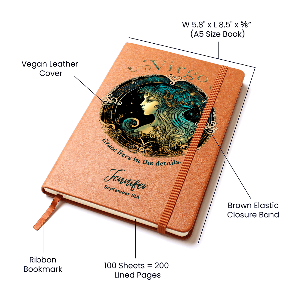 Personalized Zodiac Journal, Custom Astrology Notebook with Name and Birthdate, Vegan Leather Gift for Her