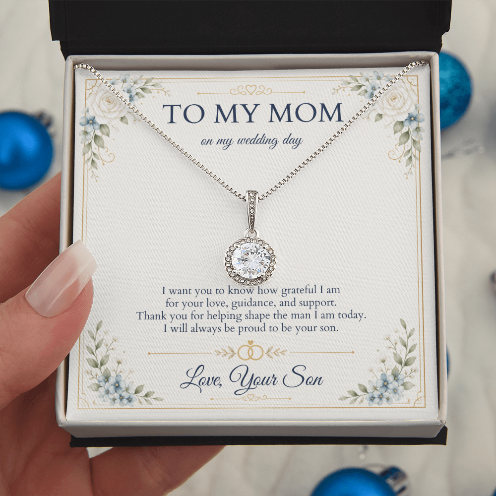 Mother of the Groom Necklace from Son, Wedding Day Gift for Mom, Eternal Hope Necklace with Personalized Message Card
