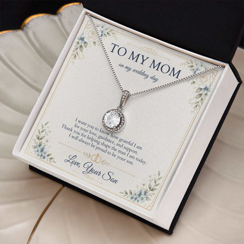 Mother of the Groom Necklace from Son, Wedding Day Gift for Mom, Eternal Hope Necklace with Personalized Message Card
