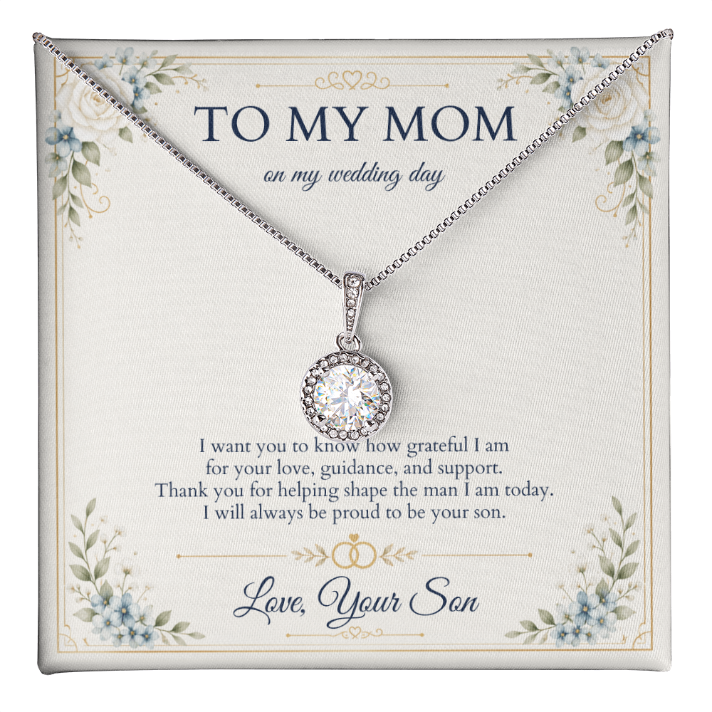 Mother of the Groom Necklace from Son, Wedding Day Gift for Mom, Eternal Hope Necklace with Personalized Message Card