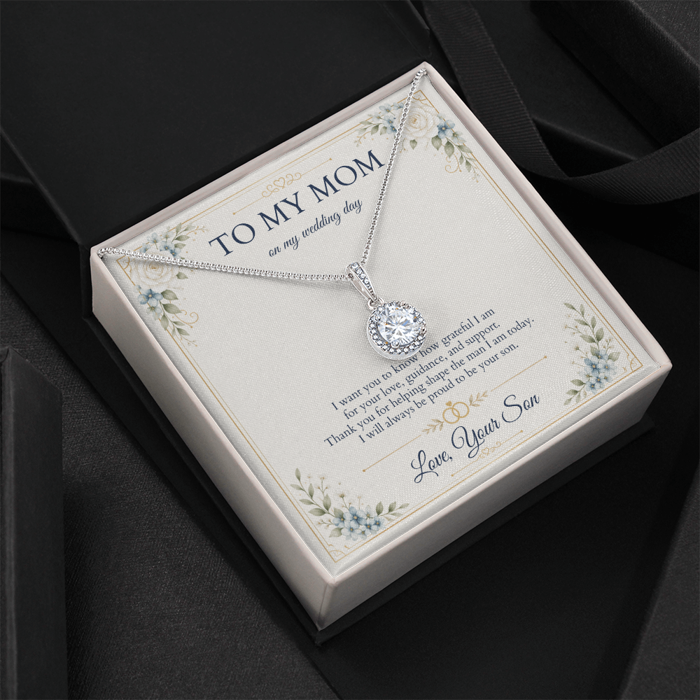 Mother of the Groom Necklace from Son, Wedding Day Gift for Mom, Eternal Hope Necklace with Personalized Message Card