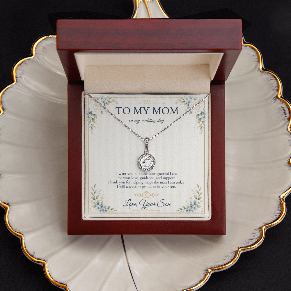 Mother of the Groom Necklace from Son, Wedding Day Gift for Mom, Eternal Hope Necklace with Personalized Message Card