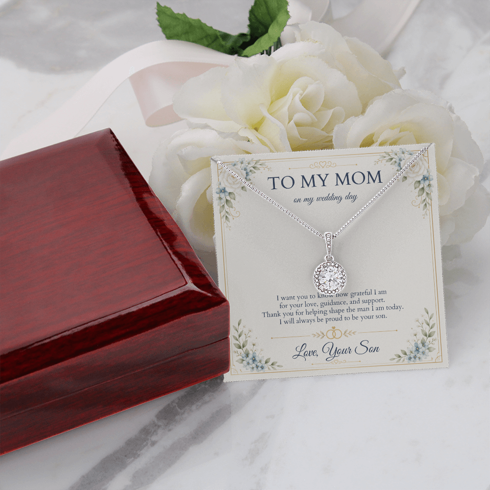 Mother of the Groom Necklace from Son, Wedding Day Gift for Mom, Eternal Hope Necklace with Personalized Message Card