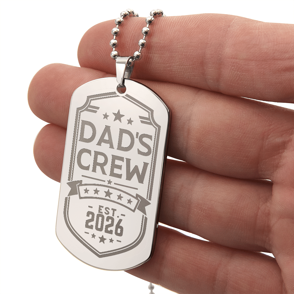 Dad's Crew Engraved Dog Tag Necklace with Custom Back Engraving