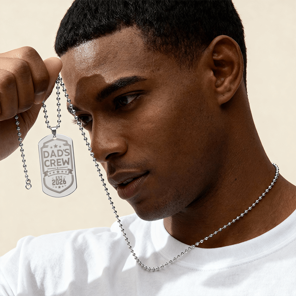Dad's Crew Engraved Dog Tag Necklace with Custom Back Engraving