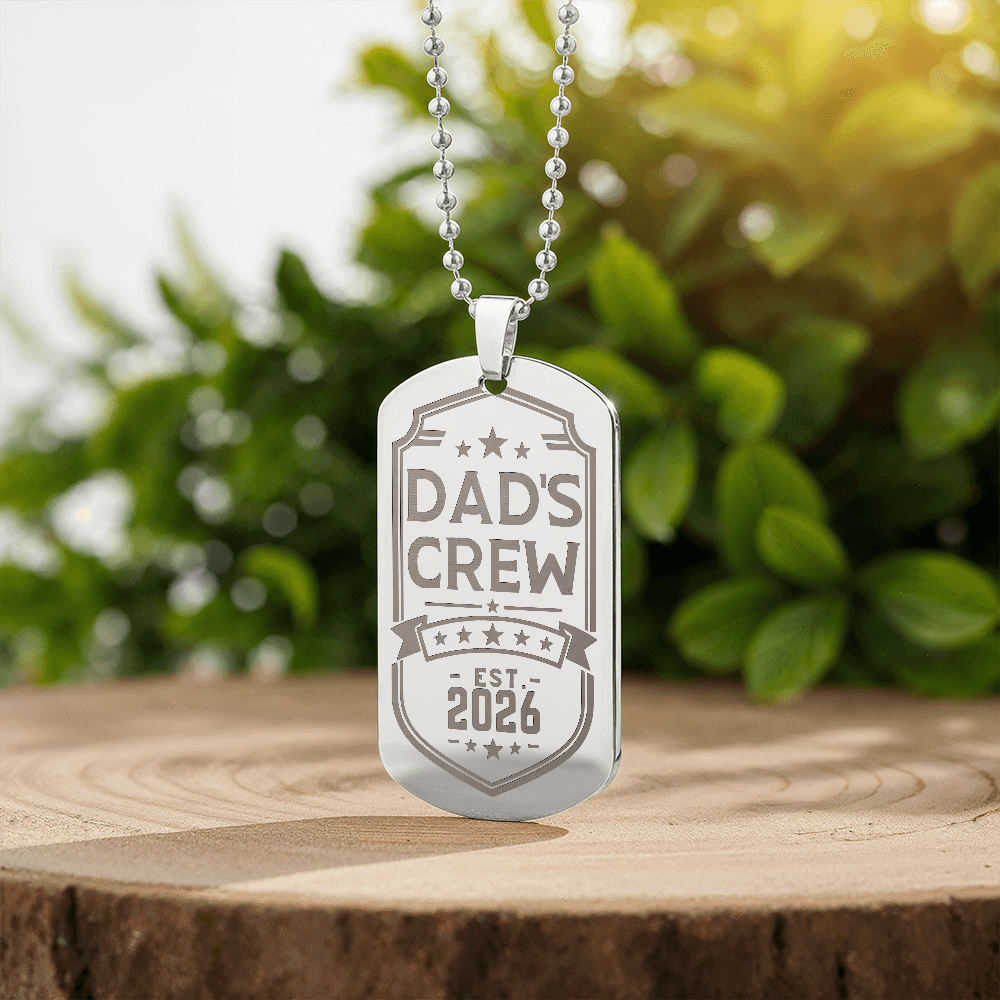 Dad's Crew Engraved Dog Tag Necklace with Custom Back Engraving