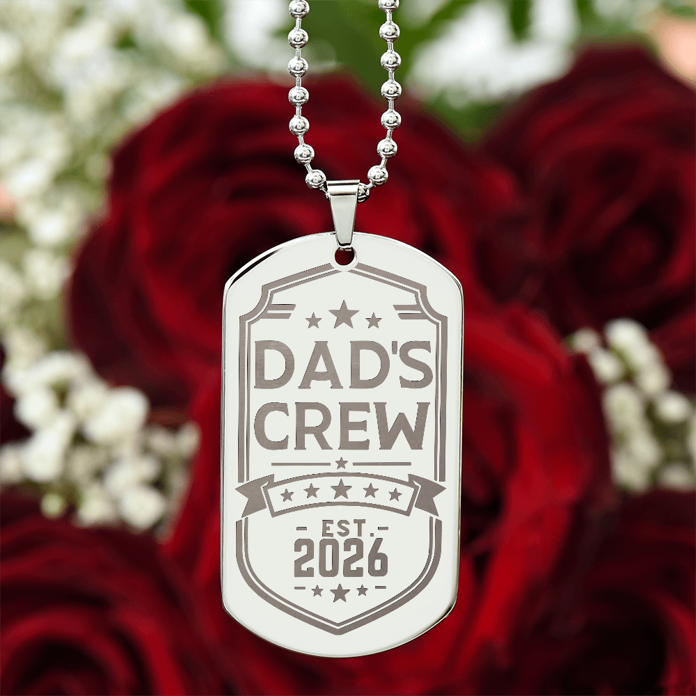 Dad's Crew Engraved Dog Tag Necklace with Custom Back Engraving