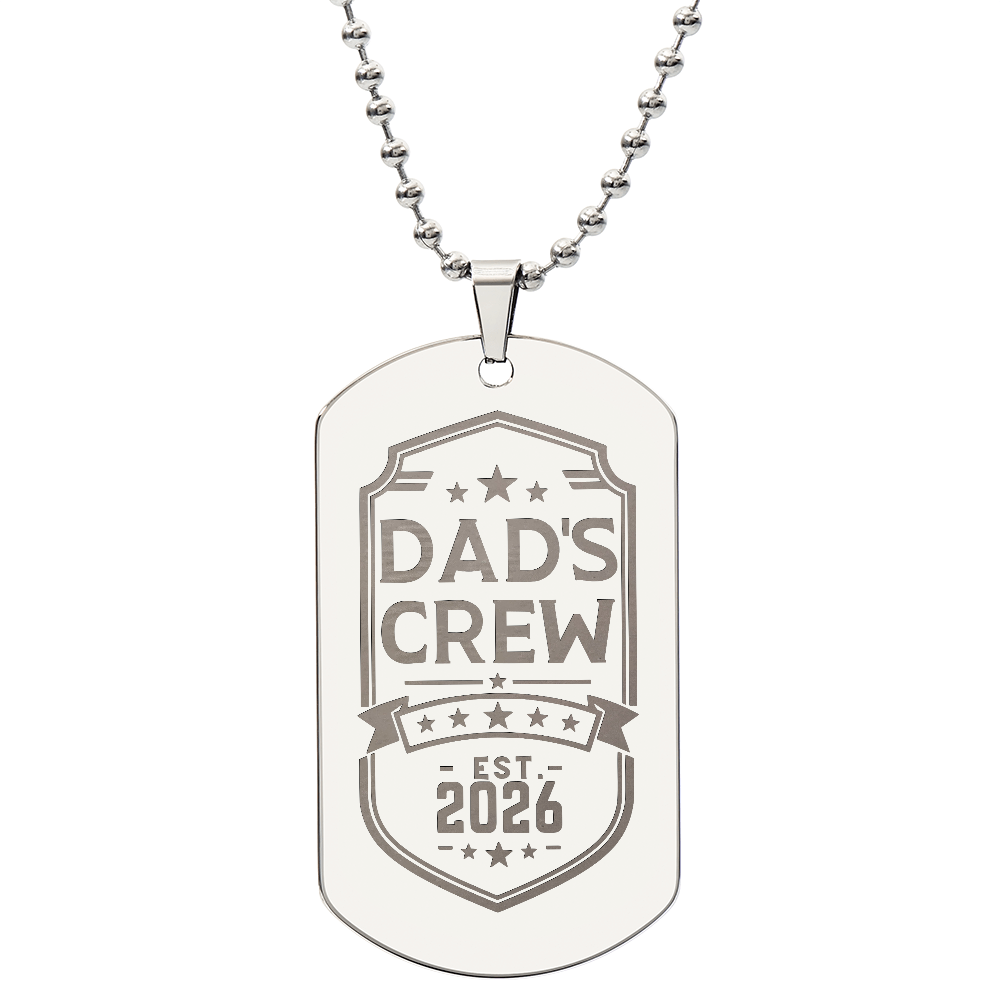 Dad's Crew Engraved Dog Tag Necklace with Custom Back Engraving