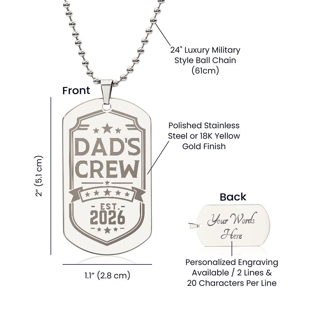 Dad's Crew Engraved Dog Tag Necklace with Custom Back Engraving