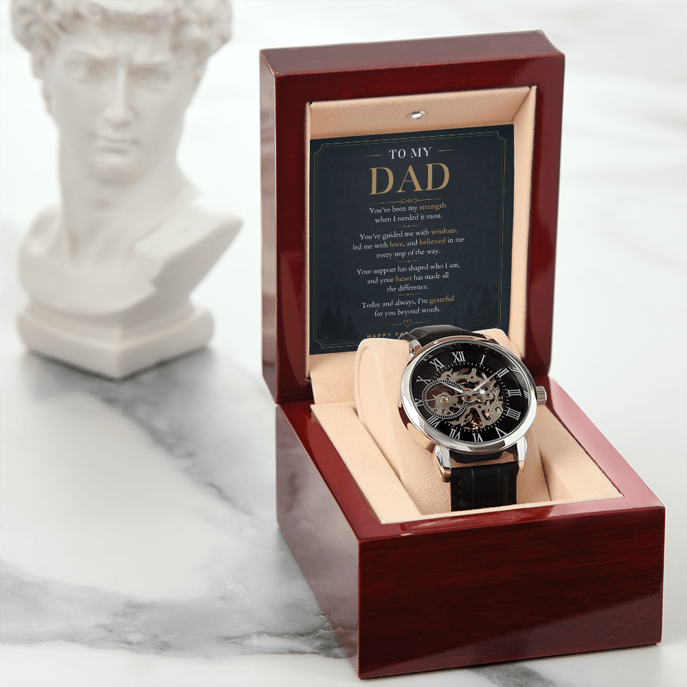 Openwork Watch for Dad, Personalized Father's Day Gift, Custom Message Card Watch, Father of the Bride Wedding Gift