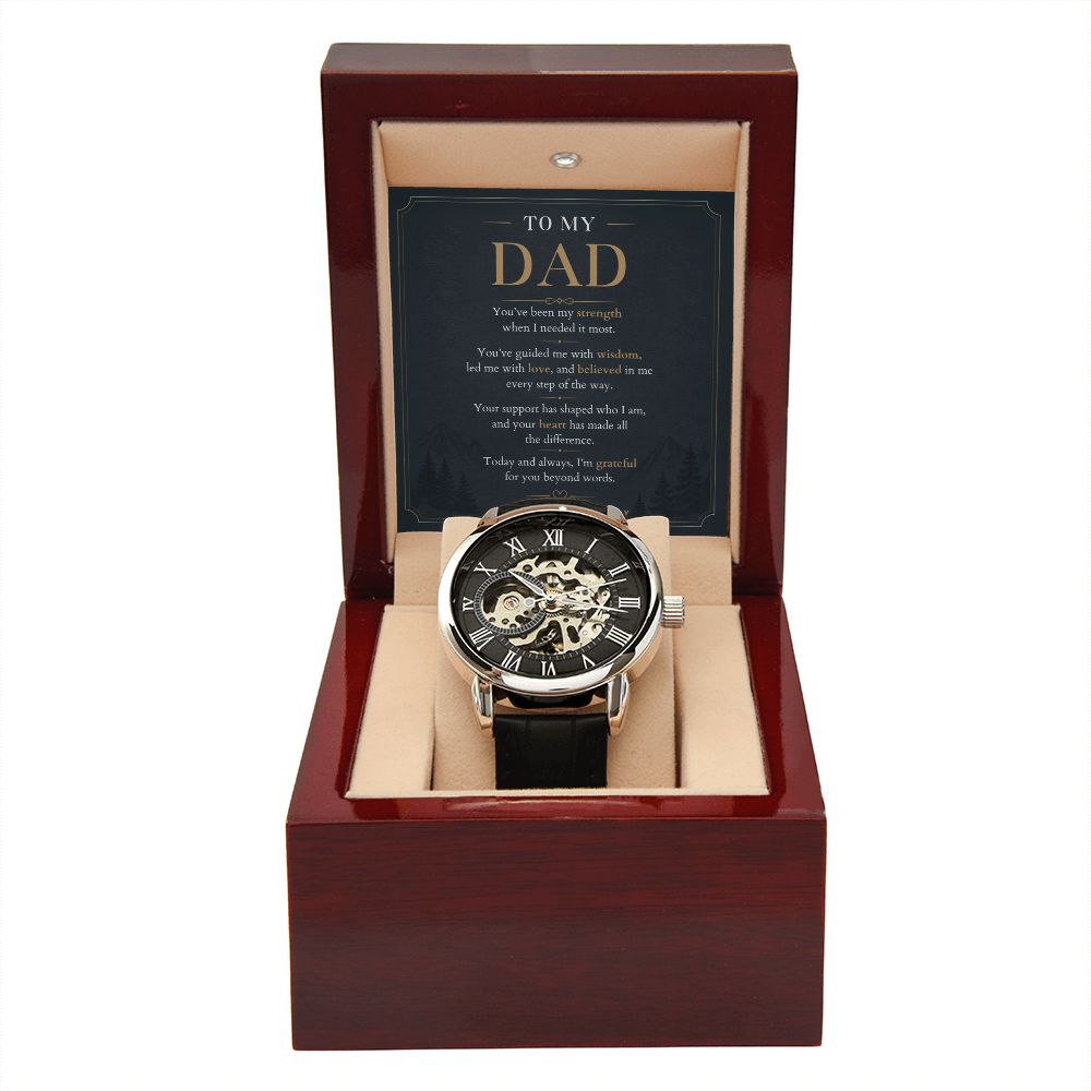 Openwork Watch for Dad, Personalized Father's Day Gift, Custom Message Card Watch, Father of the Bride Wedding Gift