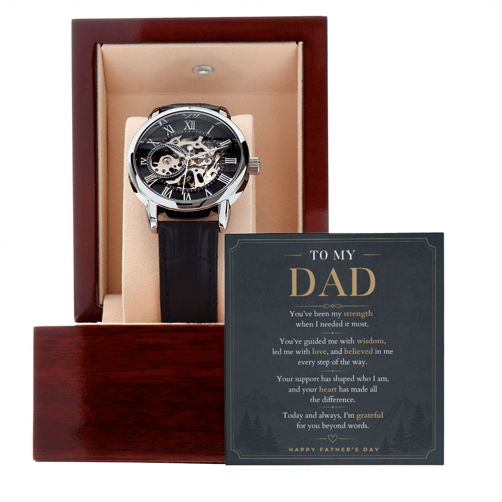 Openwork Watch for Dad, Personalized Father's Day Gift, Custom Message Card Watch, Father of the Bride Wedding Gift