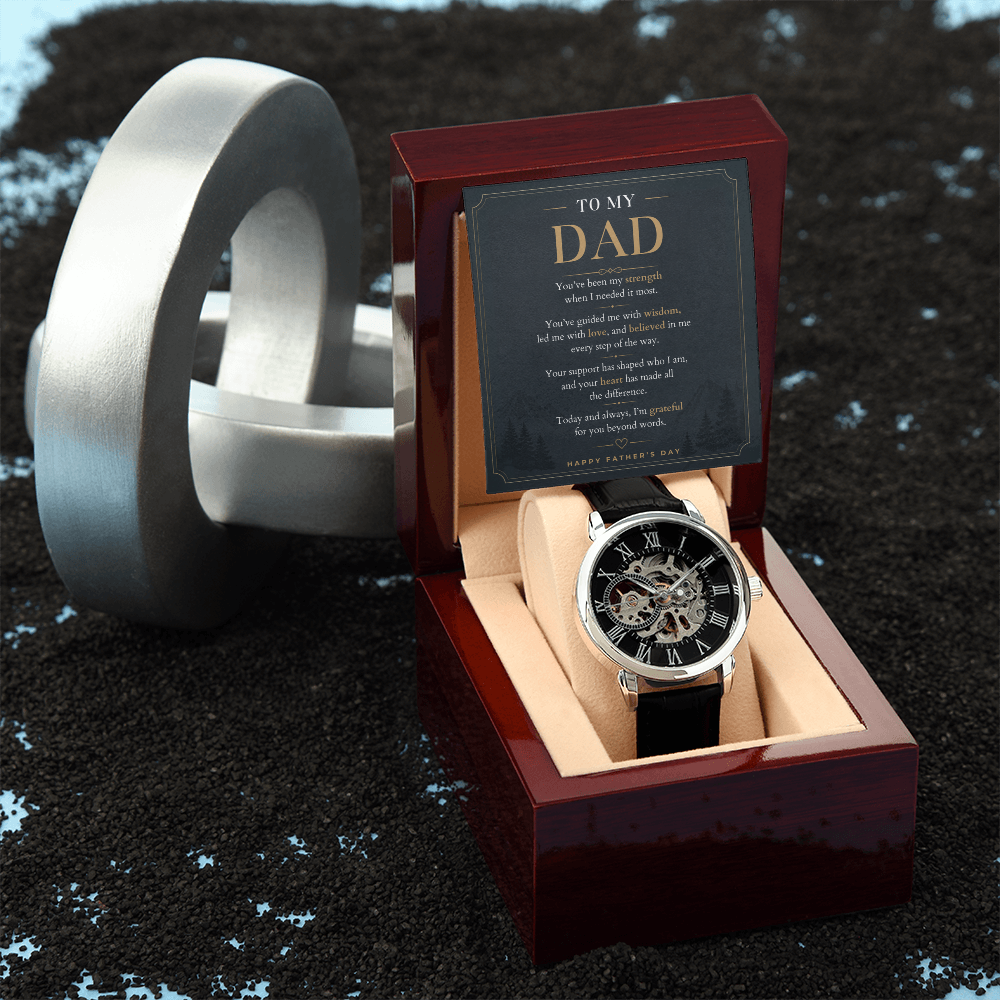 Openwork Watch for Dad, Personalized Father's Day Gift, Custom Message Card Watch, Father of the Bride Wedding Gift