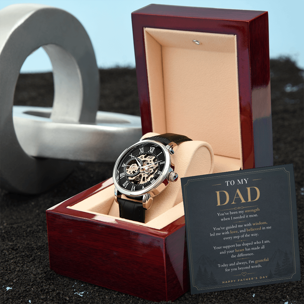 Openwork Watch for Dad, Personalized Father's Day Gift, Custom Message Card Watch, Father of the Bride Wedding Gift